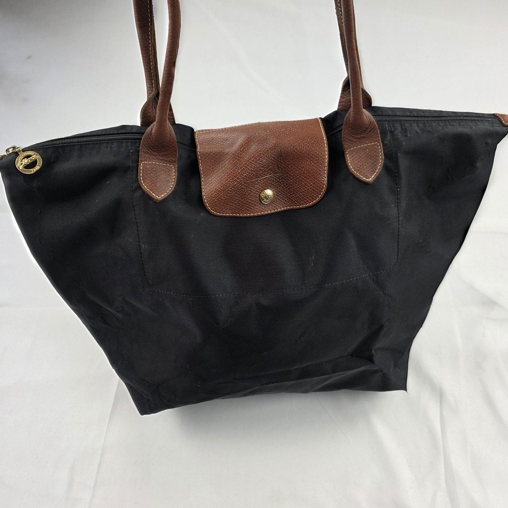 Longchamp Le Pliage Tote Bag Womens Large Nylon Brown Leather Shoulder Purse
